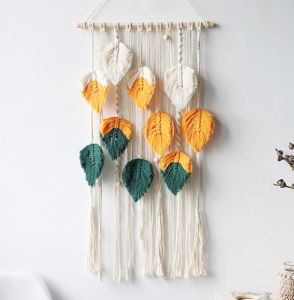 Bohemian Woven Wall Hanging with Leaves boho