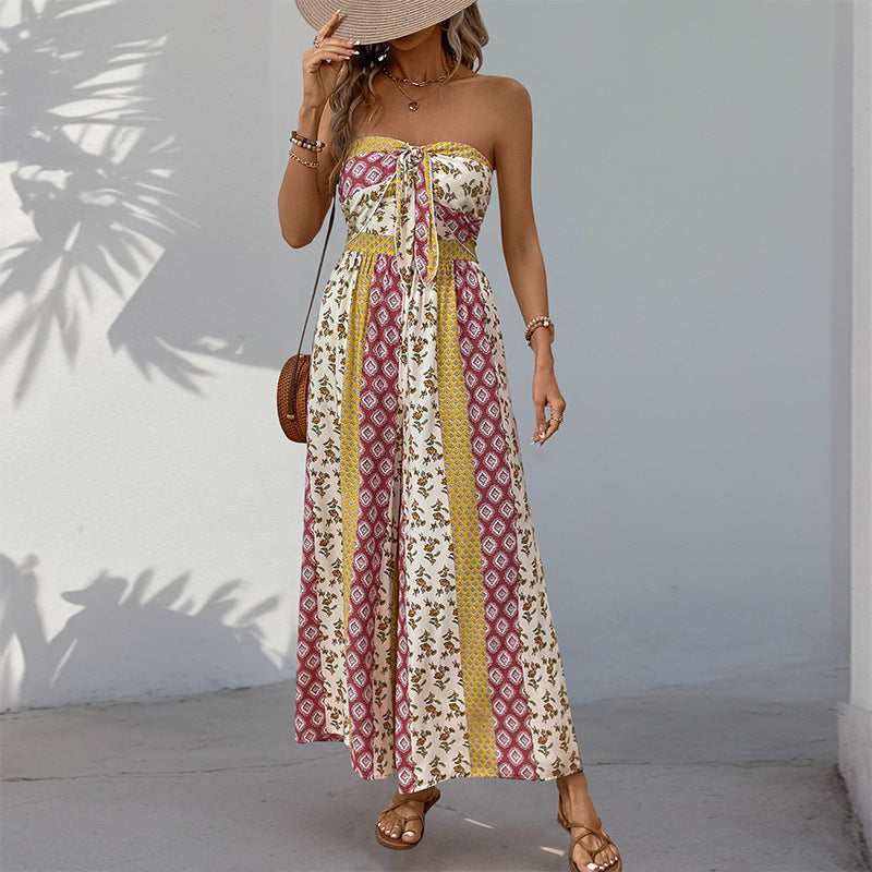 pink Boho Chic Printed Jumpsuit