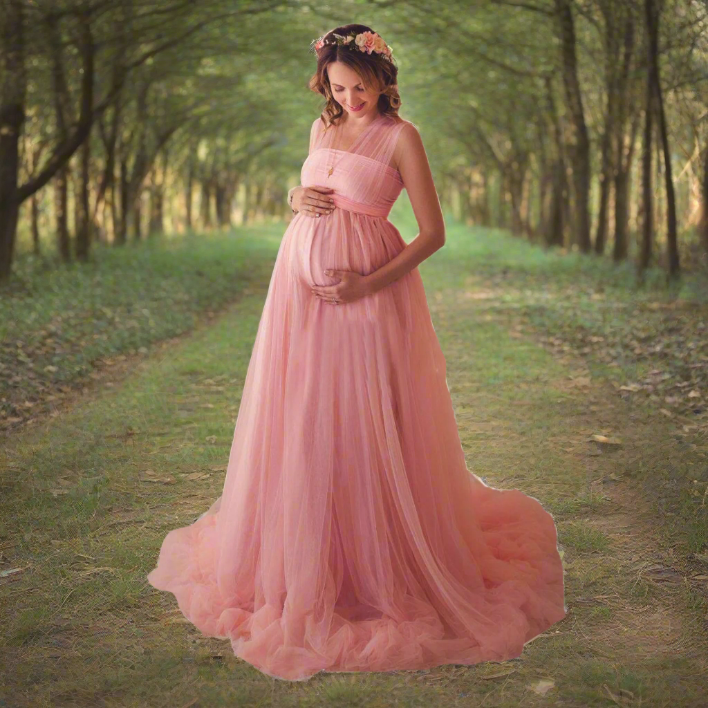 Tulle Floor-Length Maternity Gown