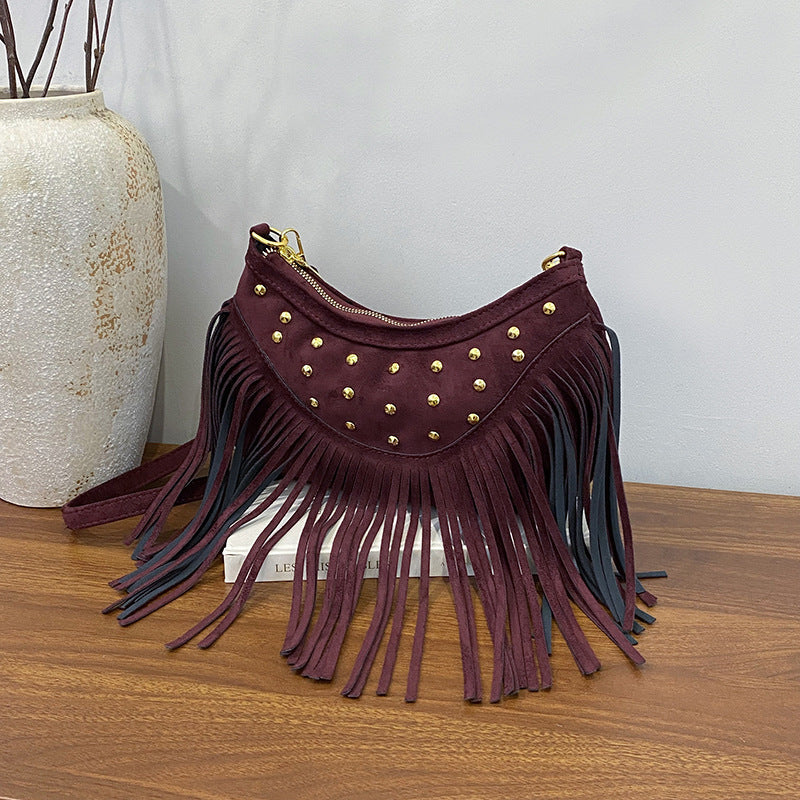 purple Fringed Bohemian Hobo Bag for Women