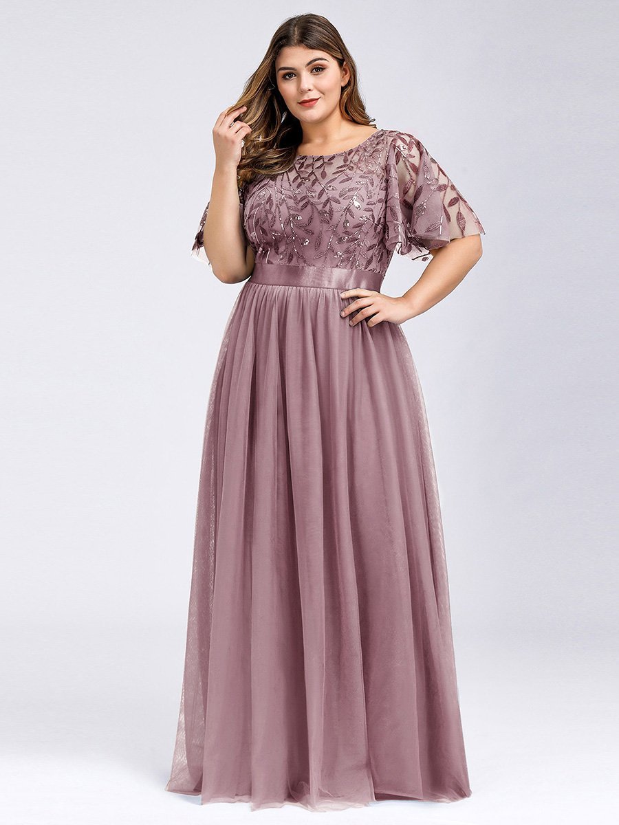 purple Short Sleeved Maxi Boho Mother of the Bride Dress