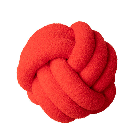 red Woven Knot Ball Pillow Boho Style