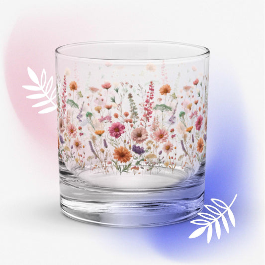 Wildflowers Etched Rocks Glass – 10.5 oz Whiskey & Cocktail Tumbler