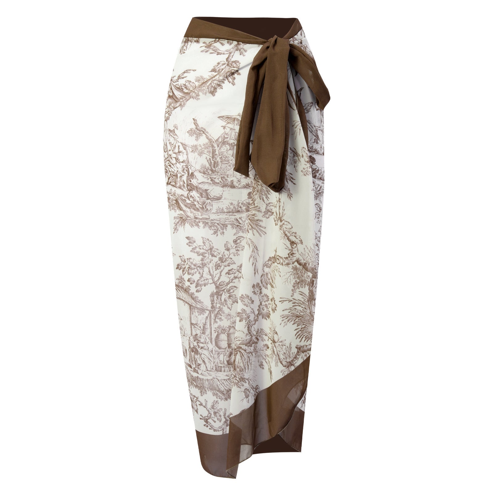 Patterned skirt with brown accents on a white background