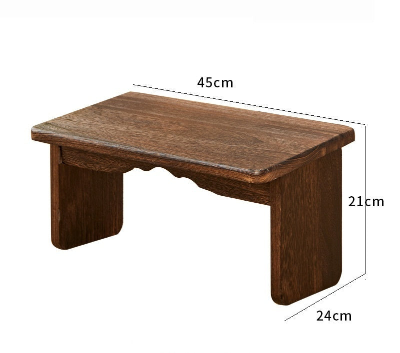 Wooden step stool with dimensions labeled on a white background
