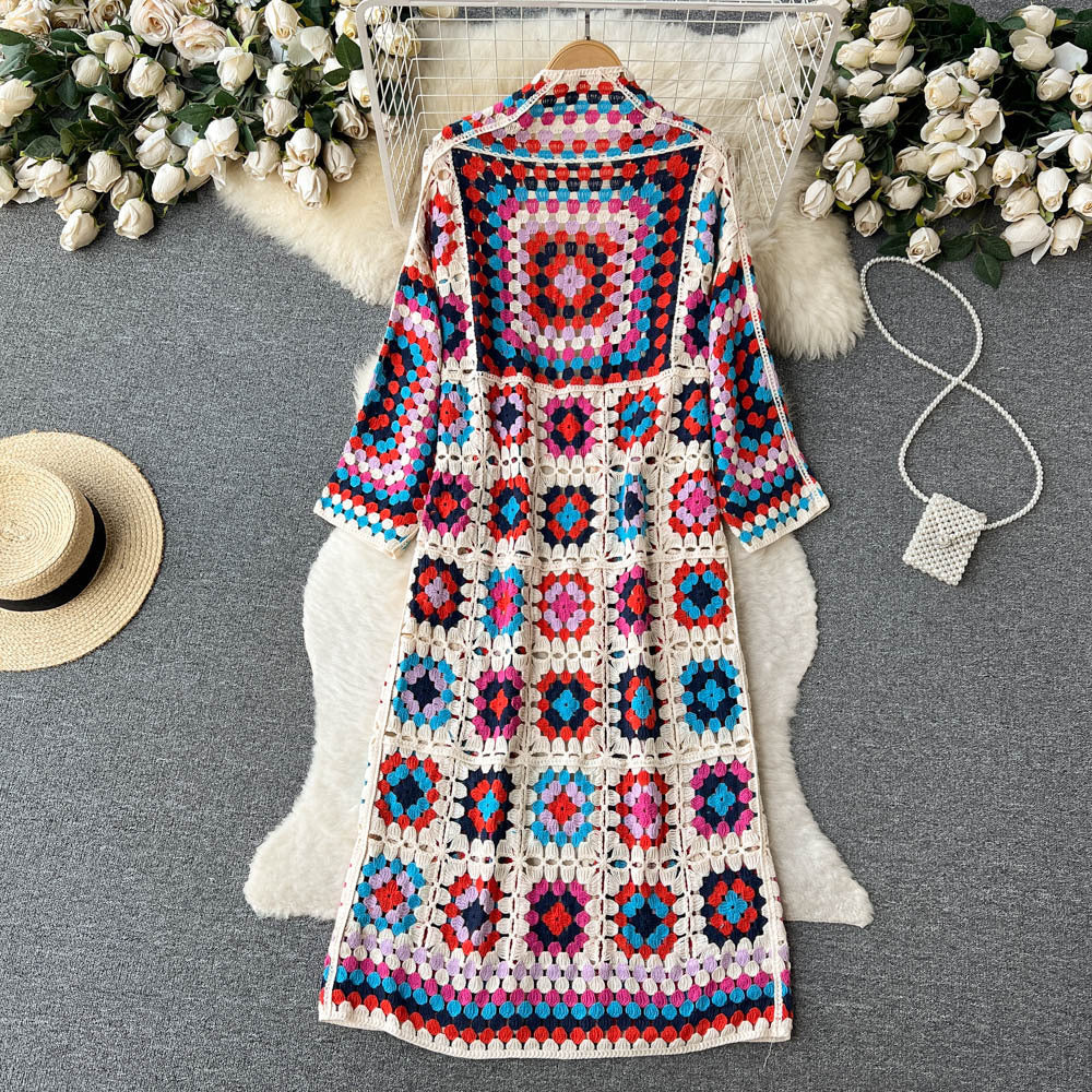 vintage Bohemian Ethnic Print Long Sleeve Cardigan