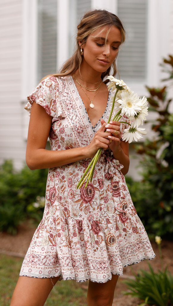white Mini Boho Print Sundress