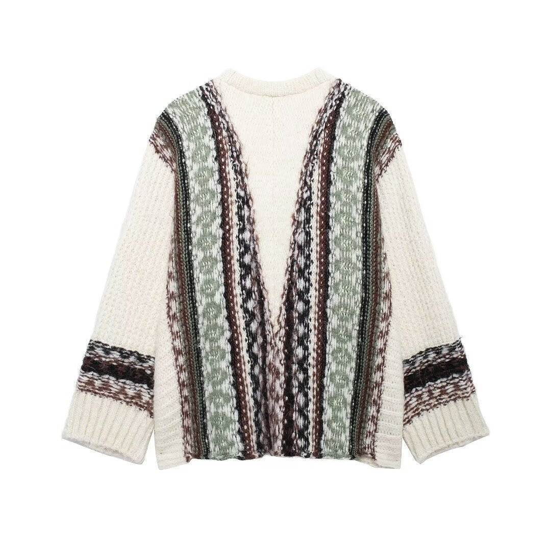 white Thick Bohemian Woven Cardigan