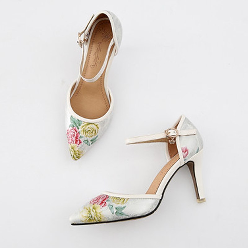 Bohemian Floral print Pattern Pointed Wedding Heels