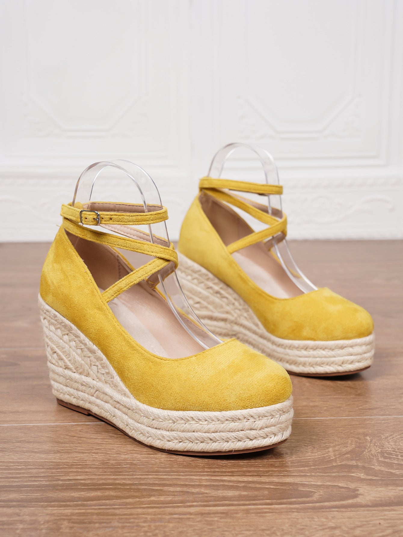 yellow Boho Woven Wedge Heels